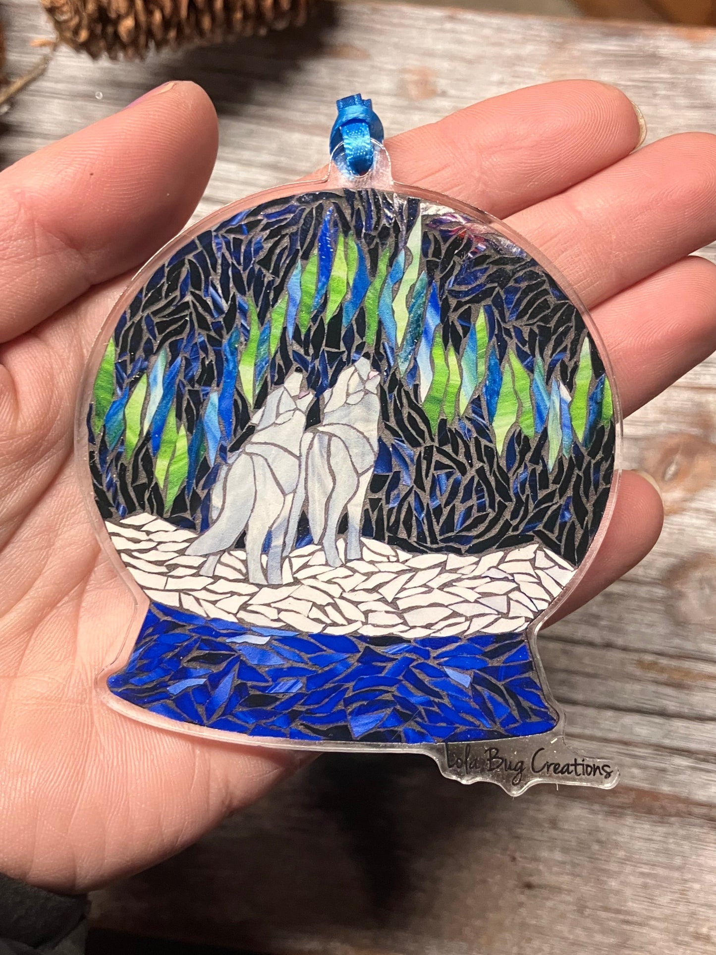 Snow Globe Howling Wolf Acrylic Ornament