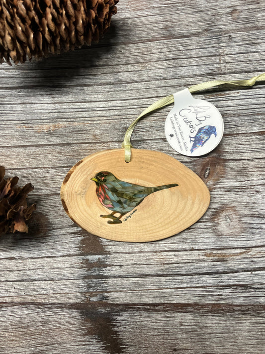 Redpoll Bird Birch Ornament