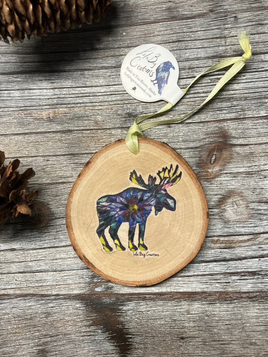 Rainbow Moose Birch Ornament