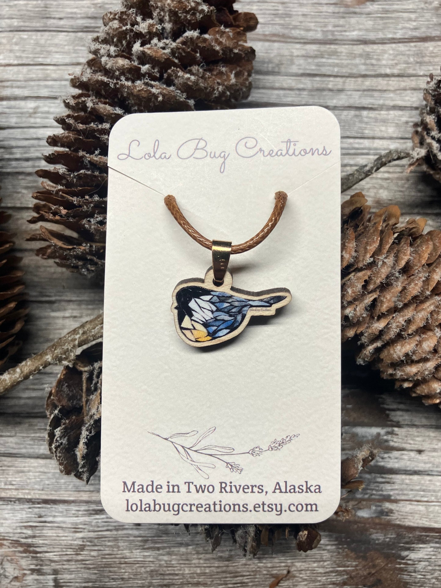 Chickadee Wood Necklace