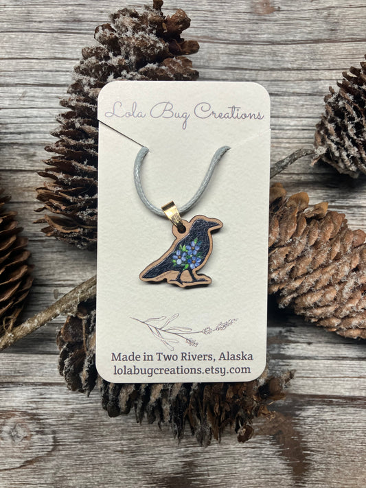 Forget-Me-Not Raven Wood Necklace