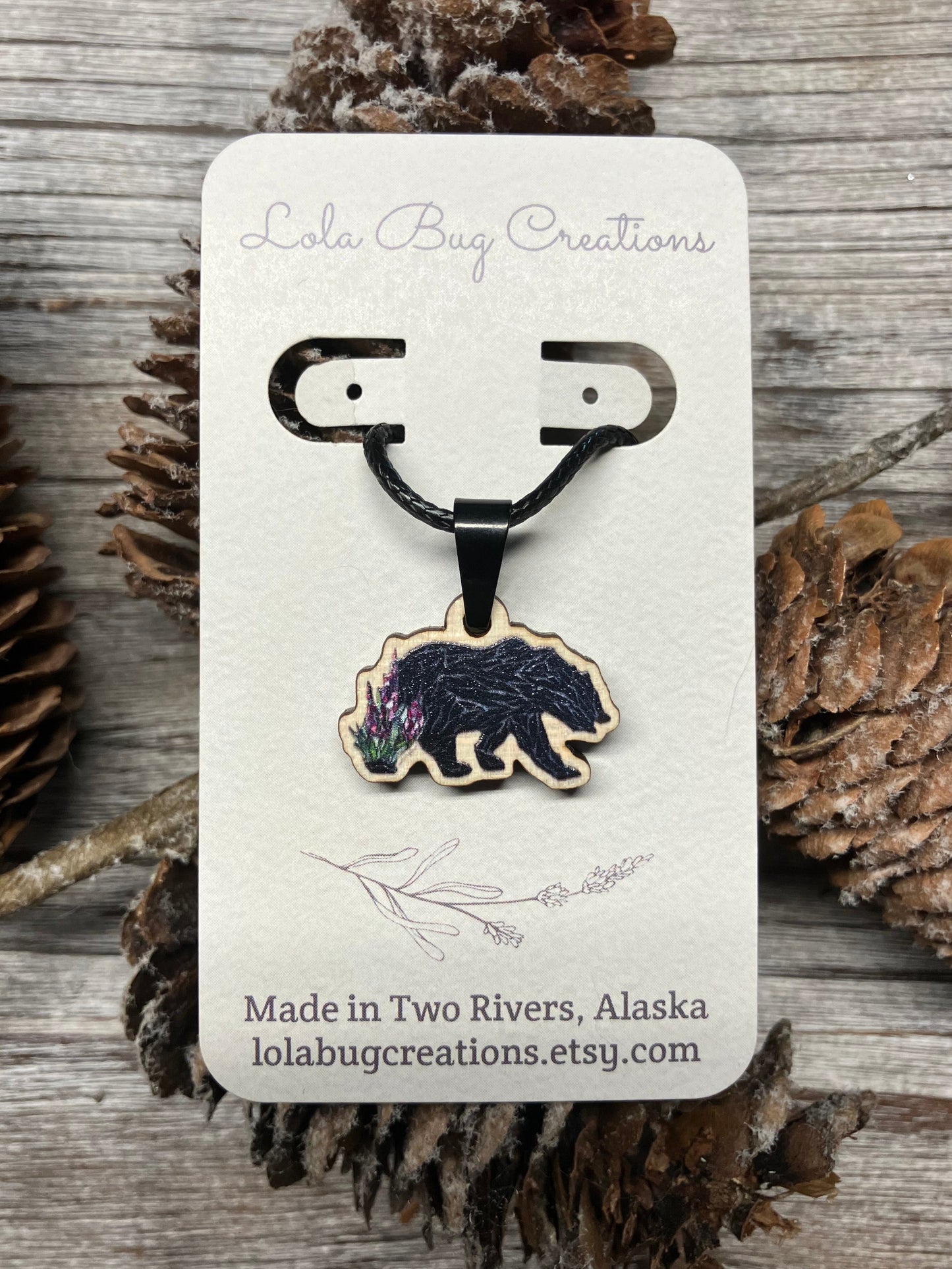 Black Bear with Fireweed Wood Necklace