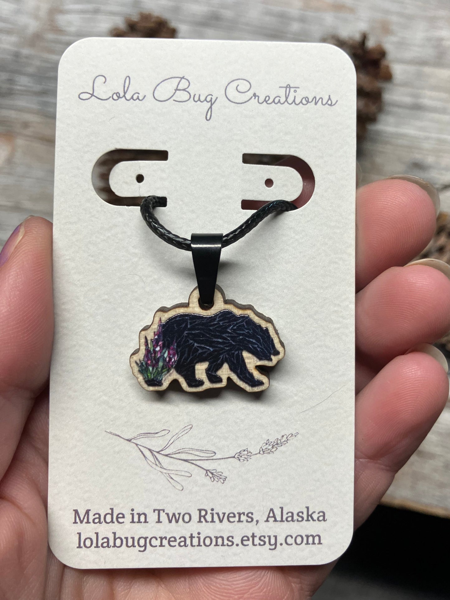 Black Bear with Fireweed Wood Necklace