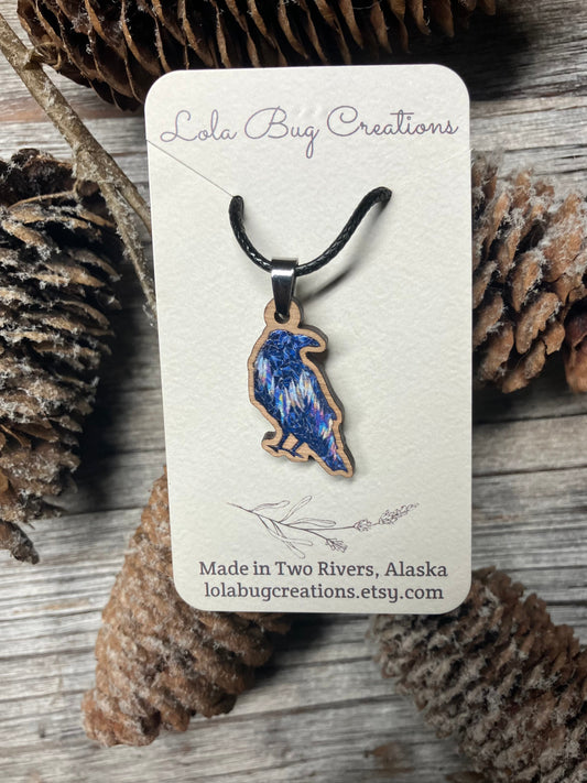 Northern Lights Raven Wood Necklace