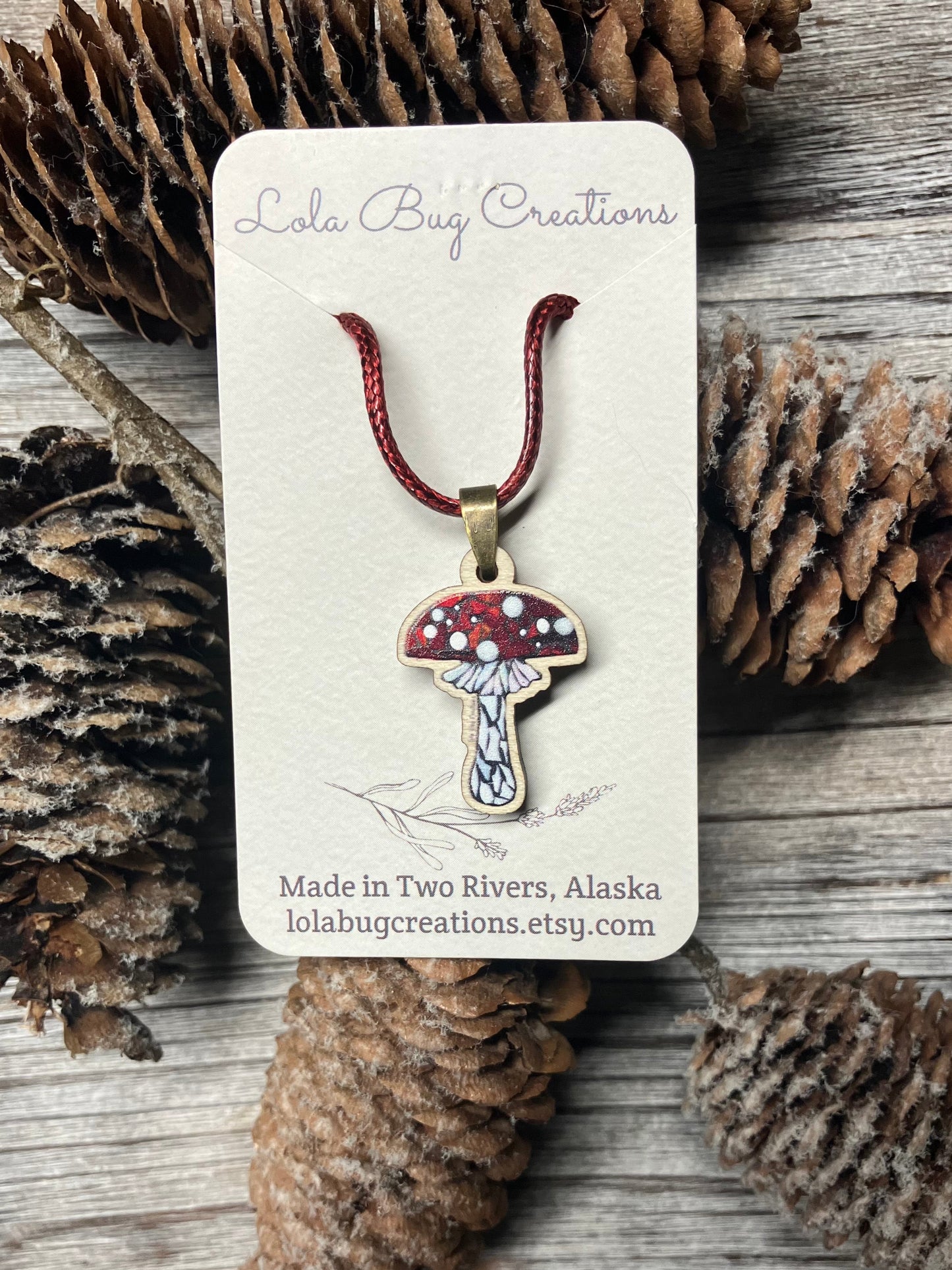 Amanita Mushroom Wood Necklace