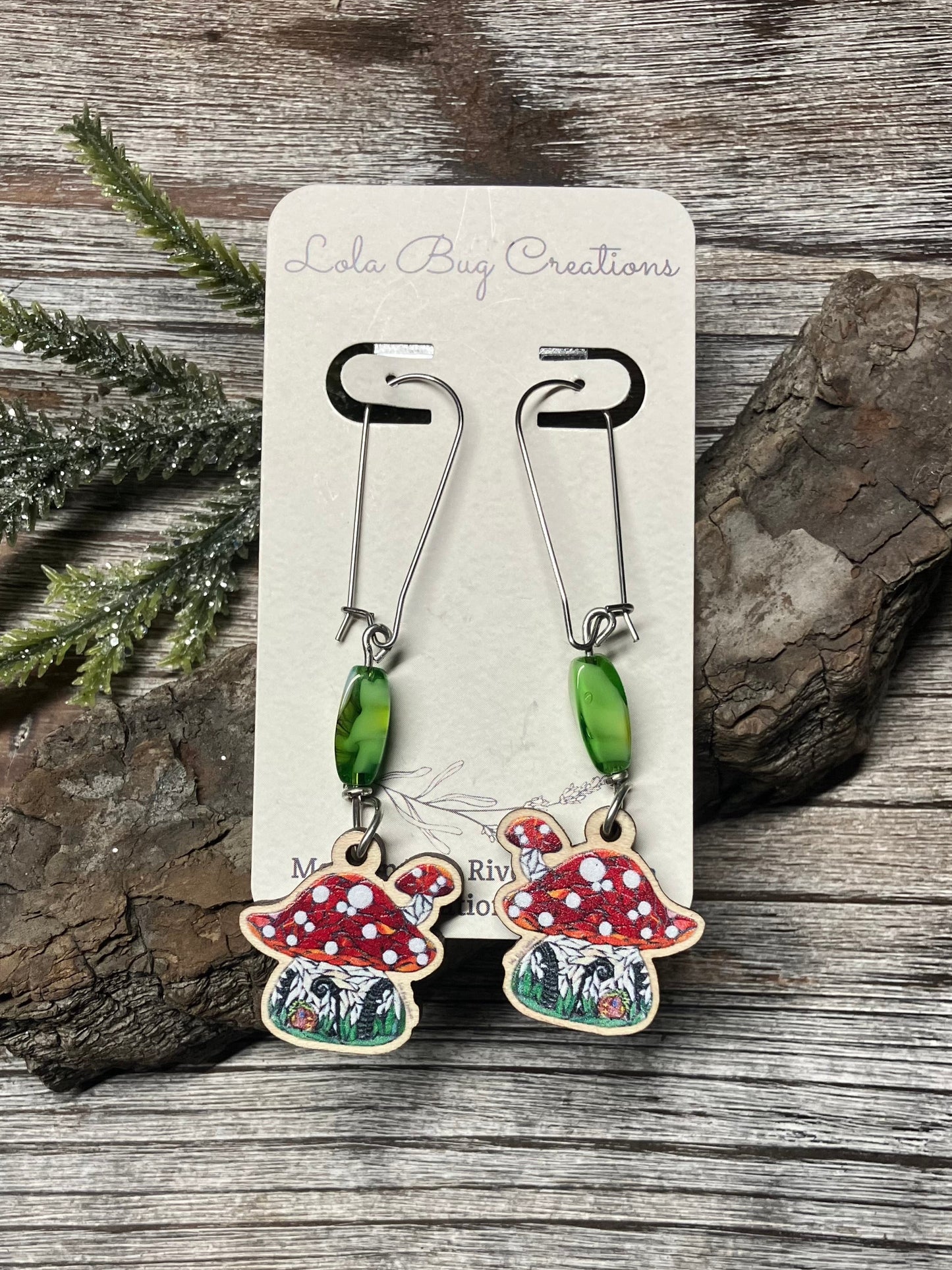 Mushroom House Wood Earrings