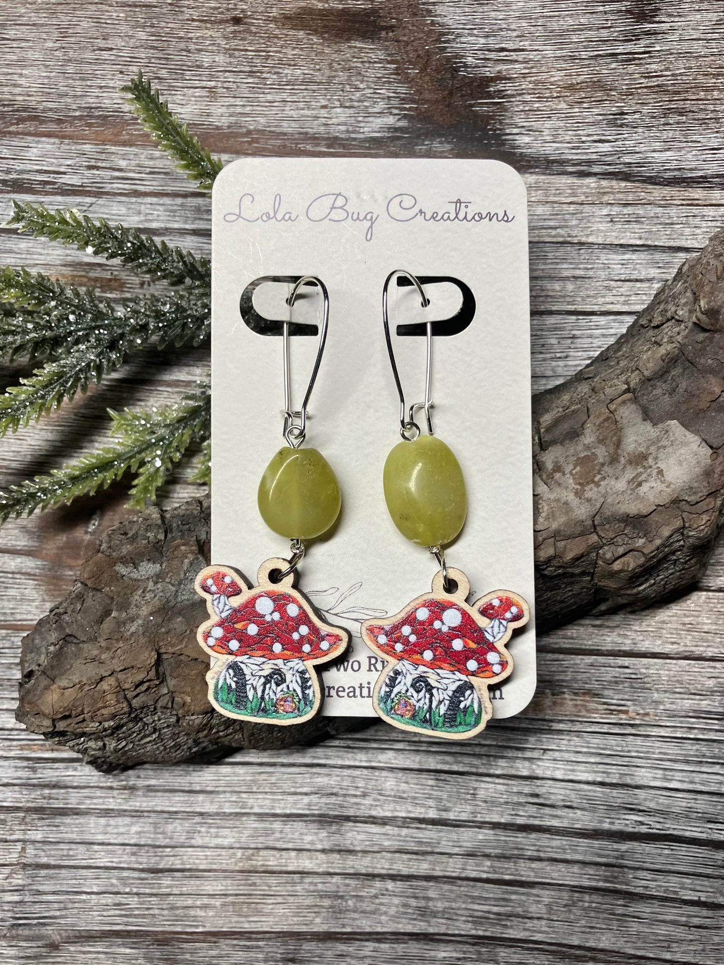 Mushroom House Wood Earrings