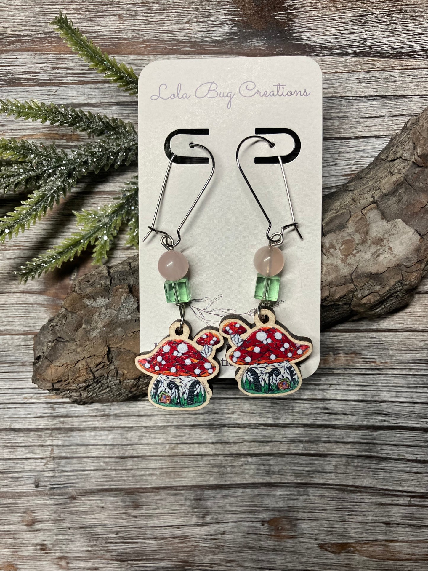 Mushroom House Wood Earrings