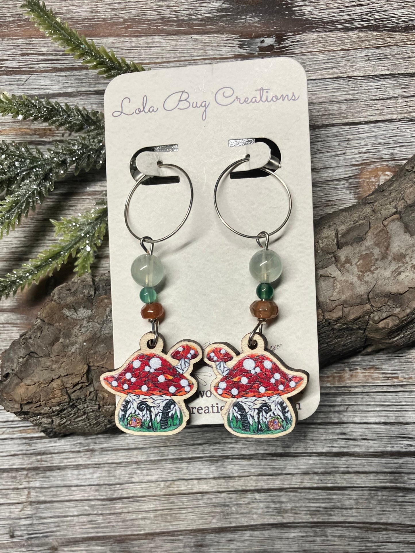 Mushroom House Wood Earrings