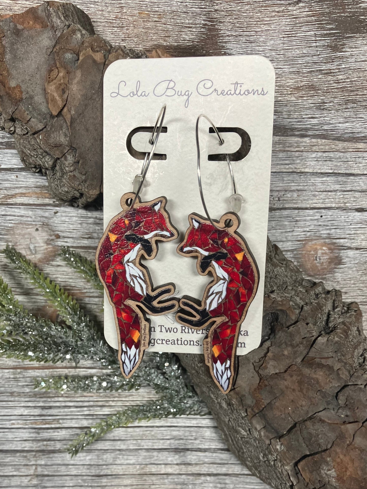 2'' Jumping Fox Wood Earrings