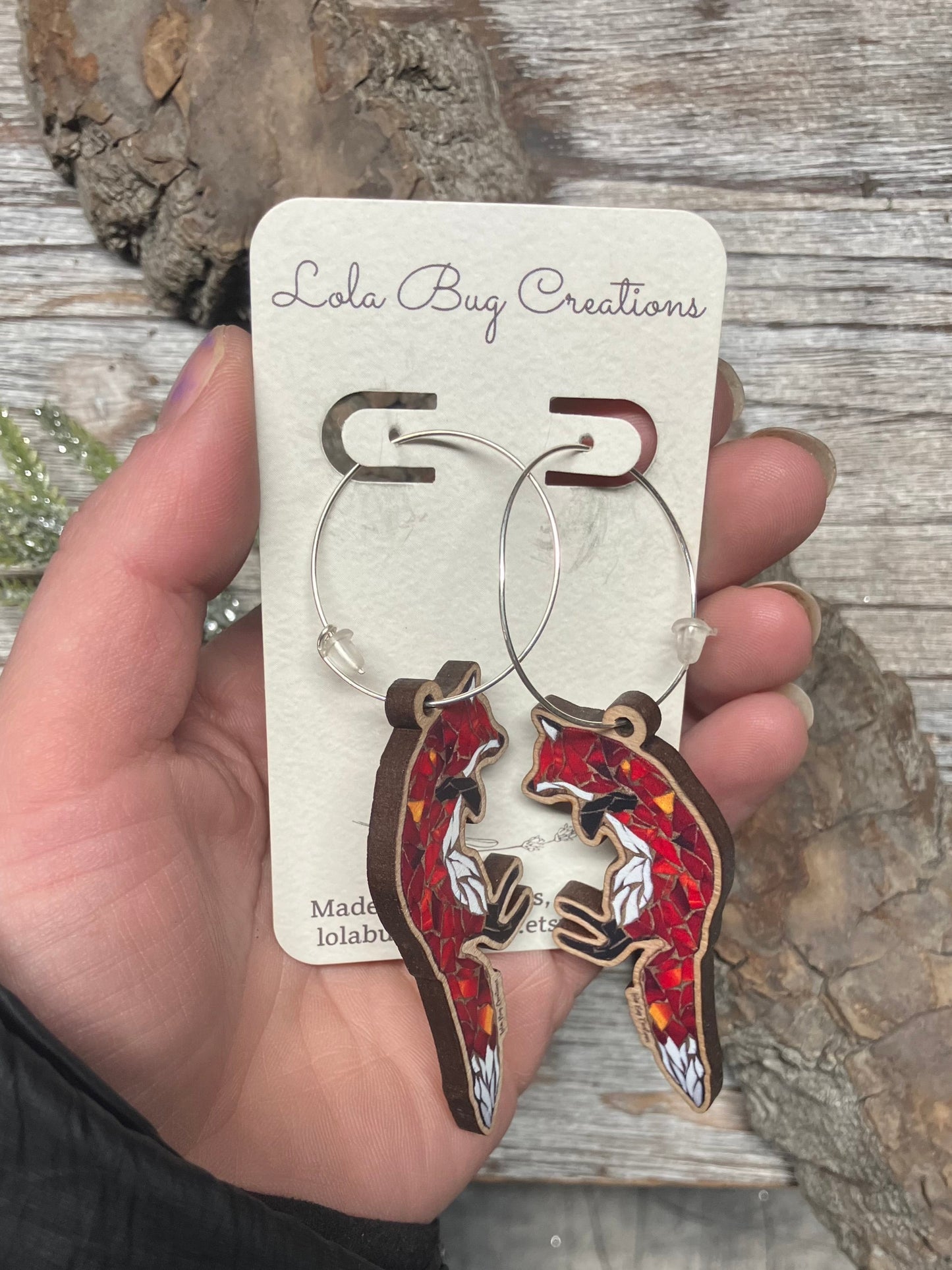 2'' Jumping Fox Wood Earrings