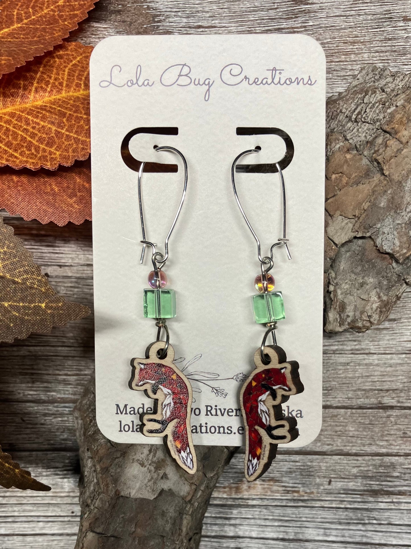 Jumping Fox Wood Earrings