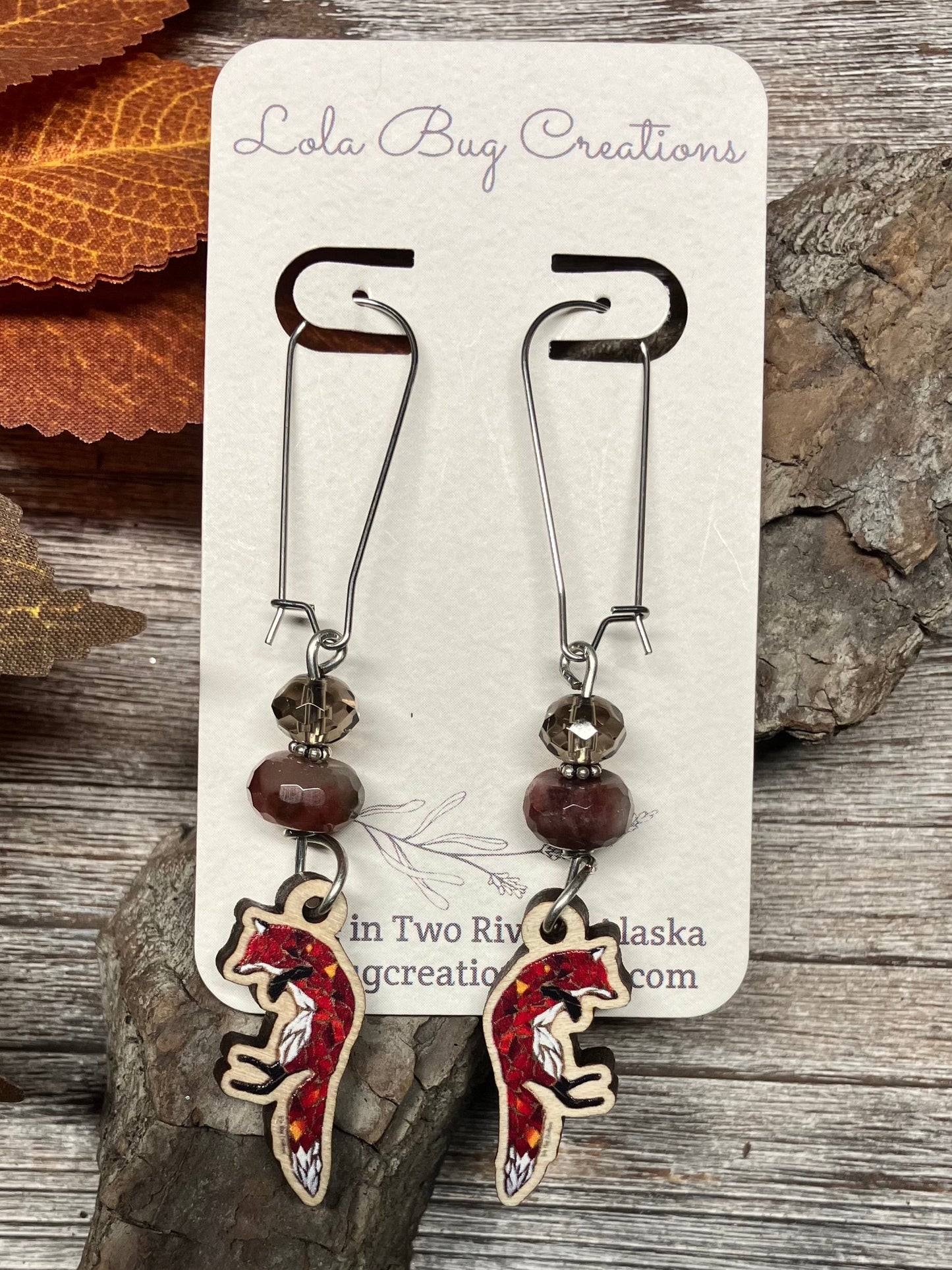 Jumping Fox Wood Earrings