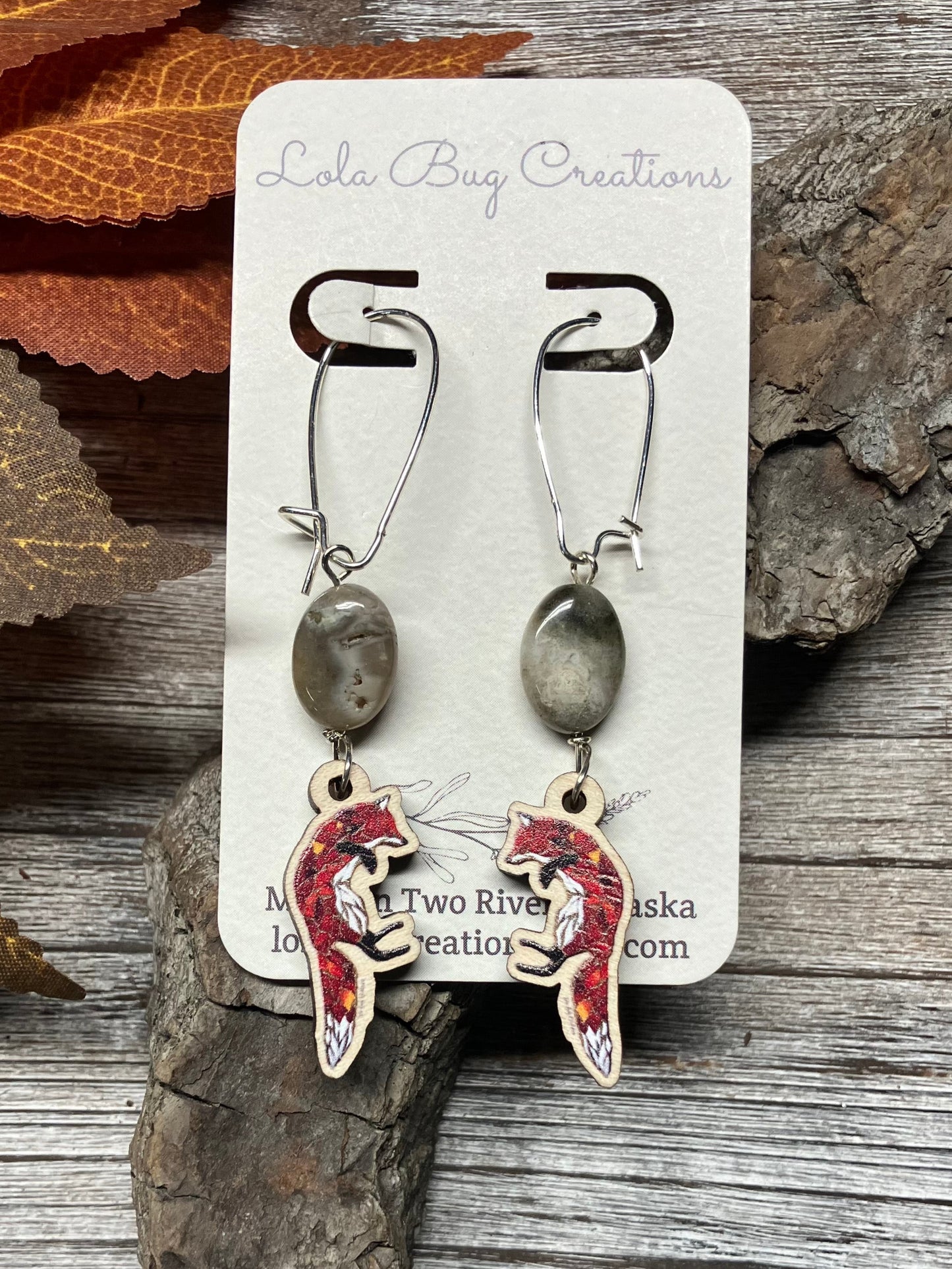 Jumping Fox Wood Earrings