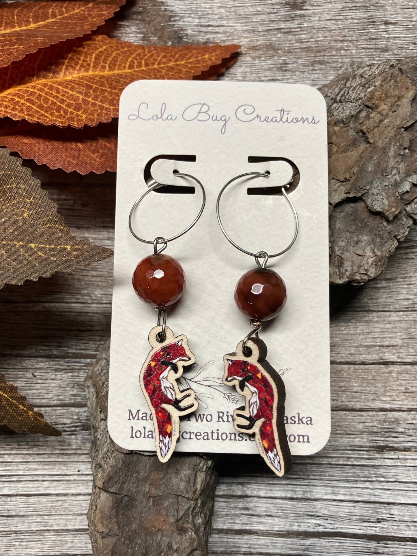 Jumping Fox Wood Earrings