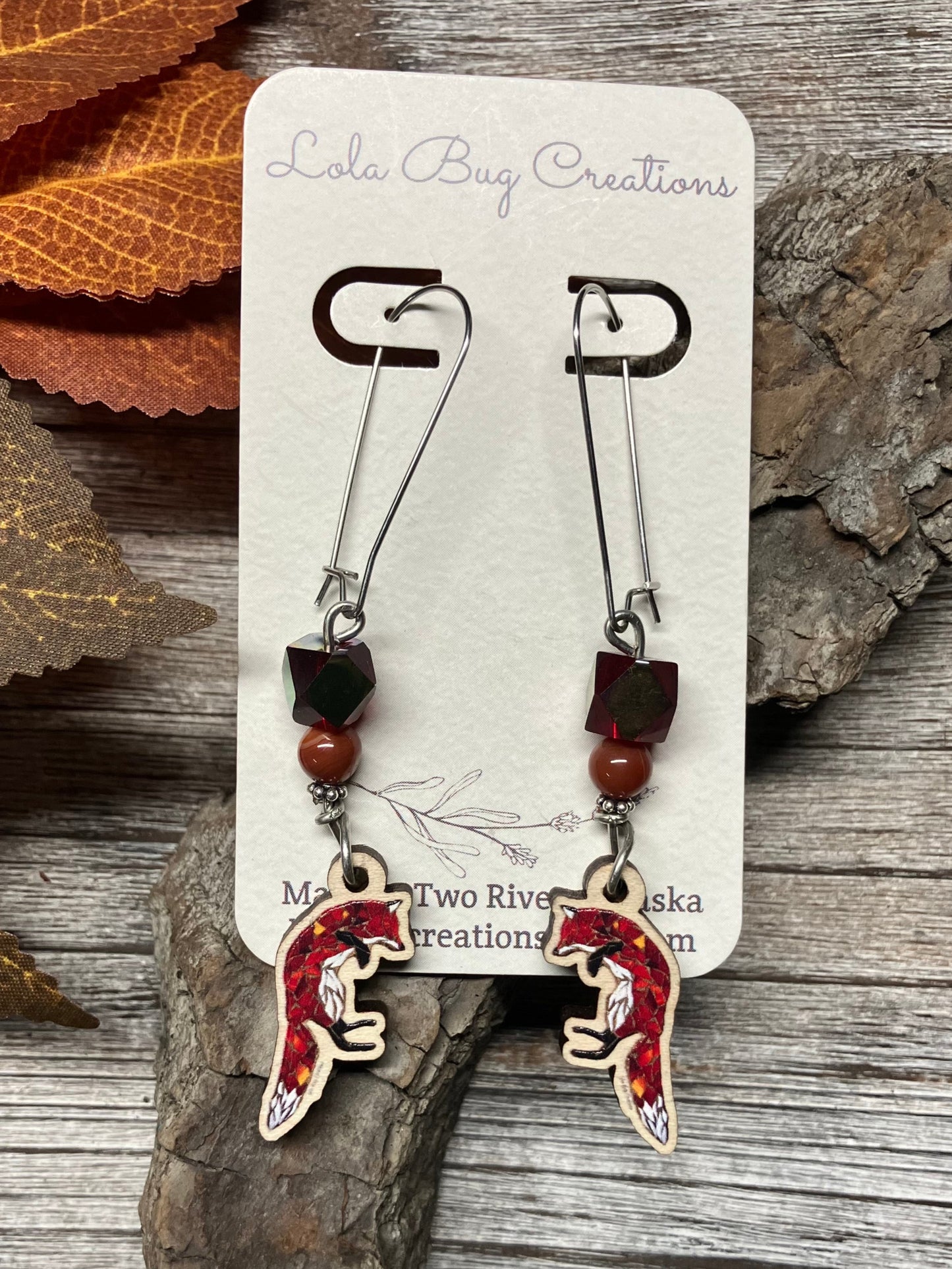 Jumping Fox Wood Earrings