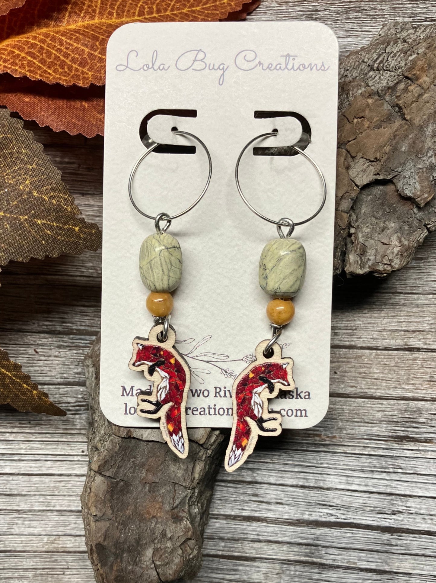 Jumping Fox Wood Earrings