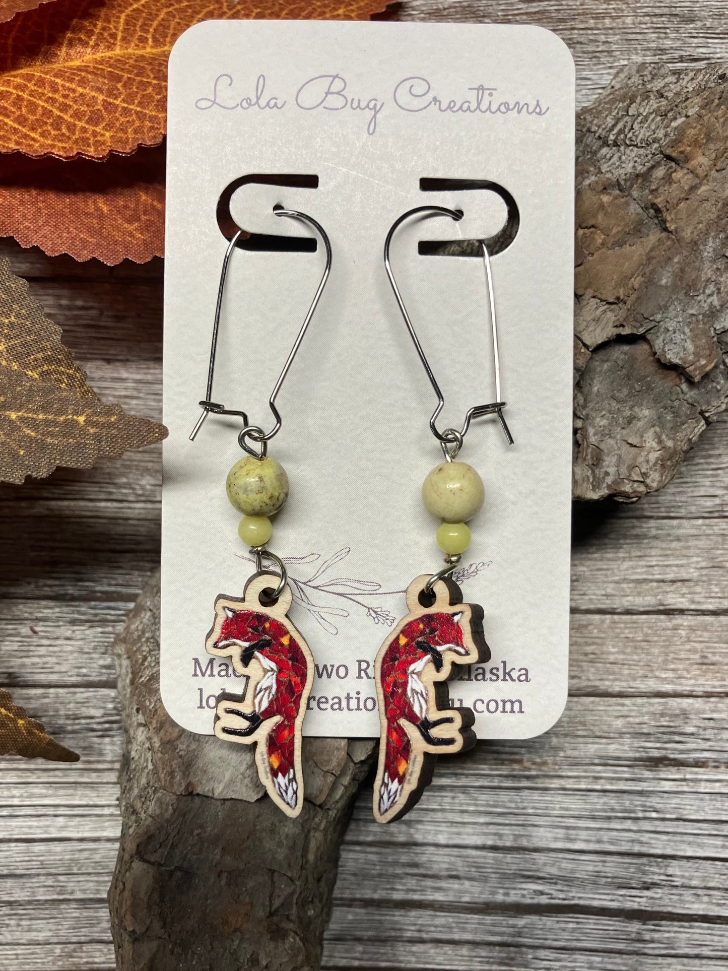 Jumping Fox Wood Earrings