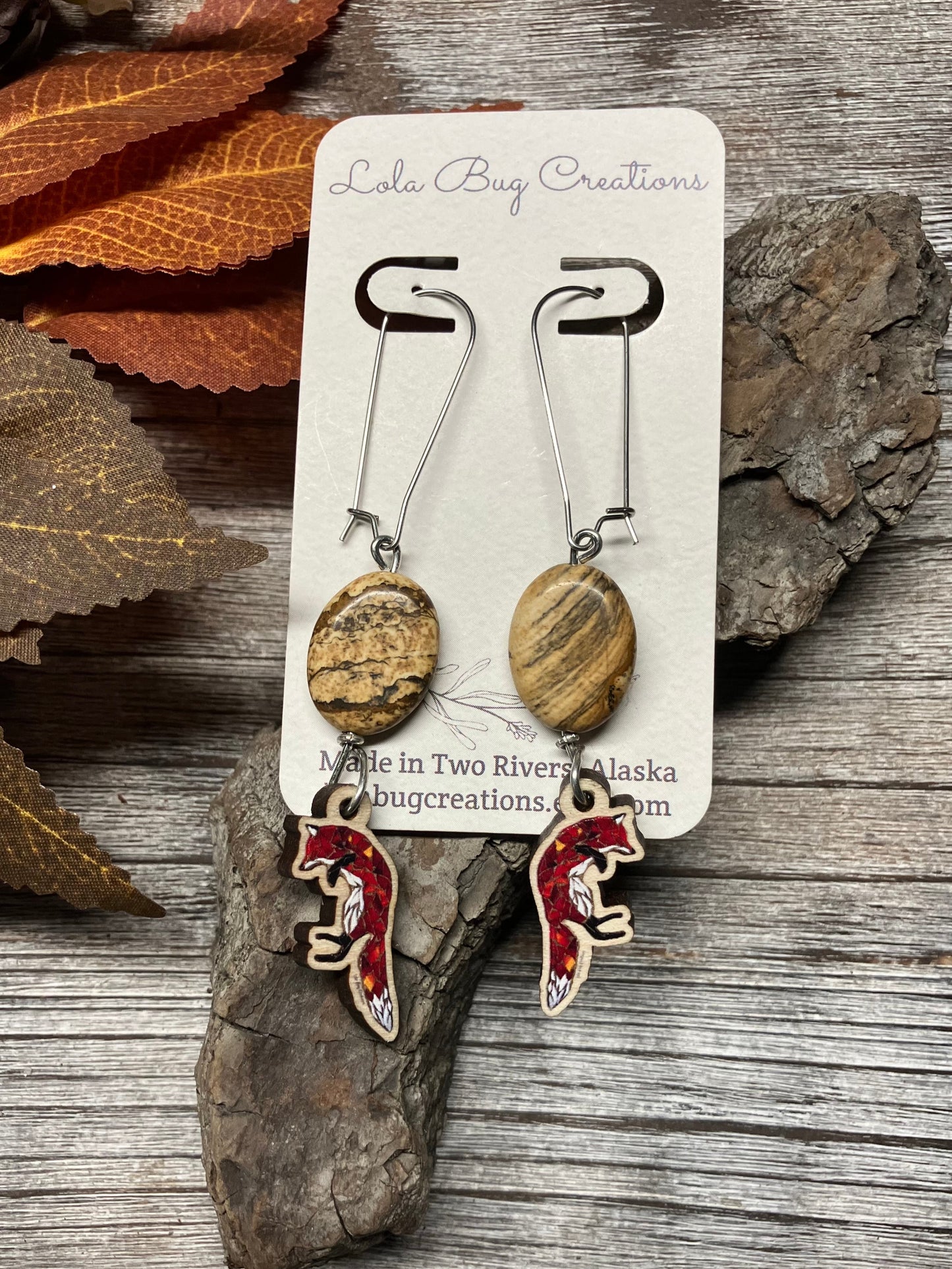 Jumping Fox Wood Earrings