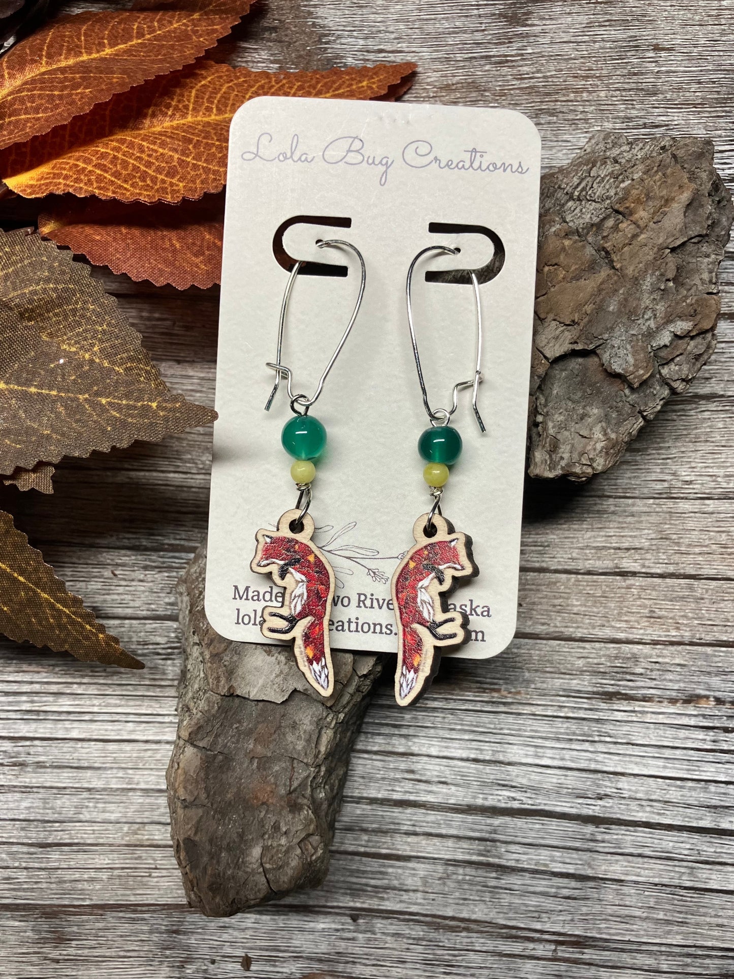 Jumping Fox Wood Earrings