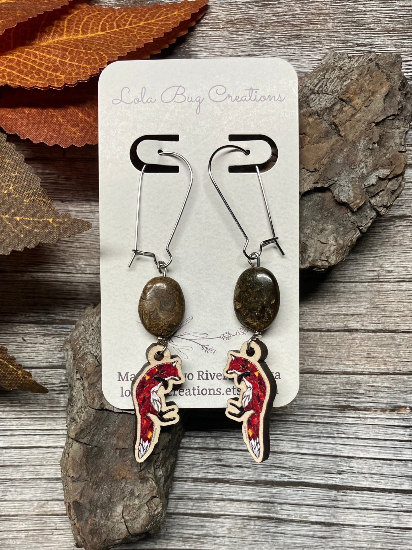 Jumping Fox Wood Earrings