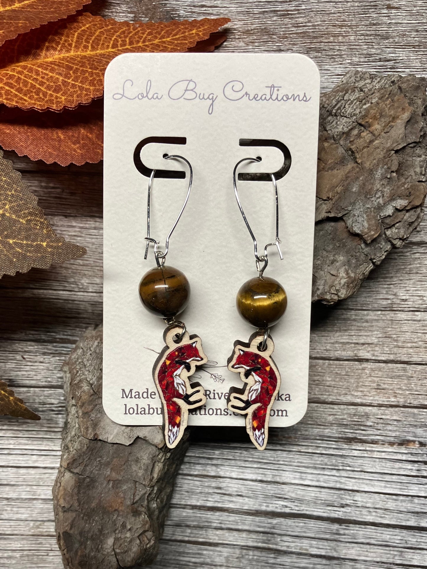 Jumping Fox Wood Earrings