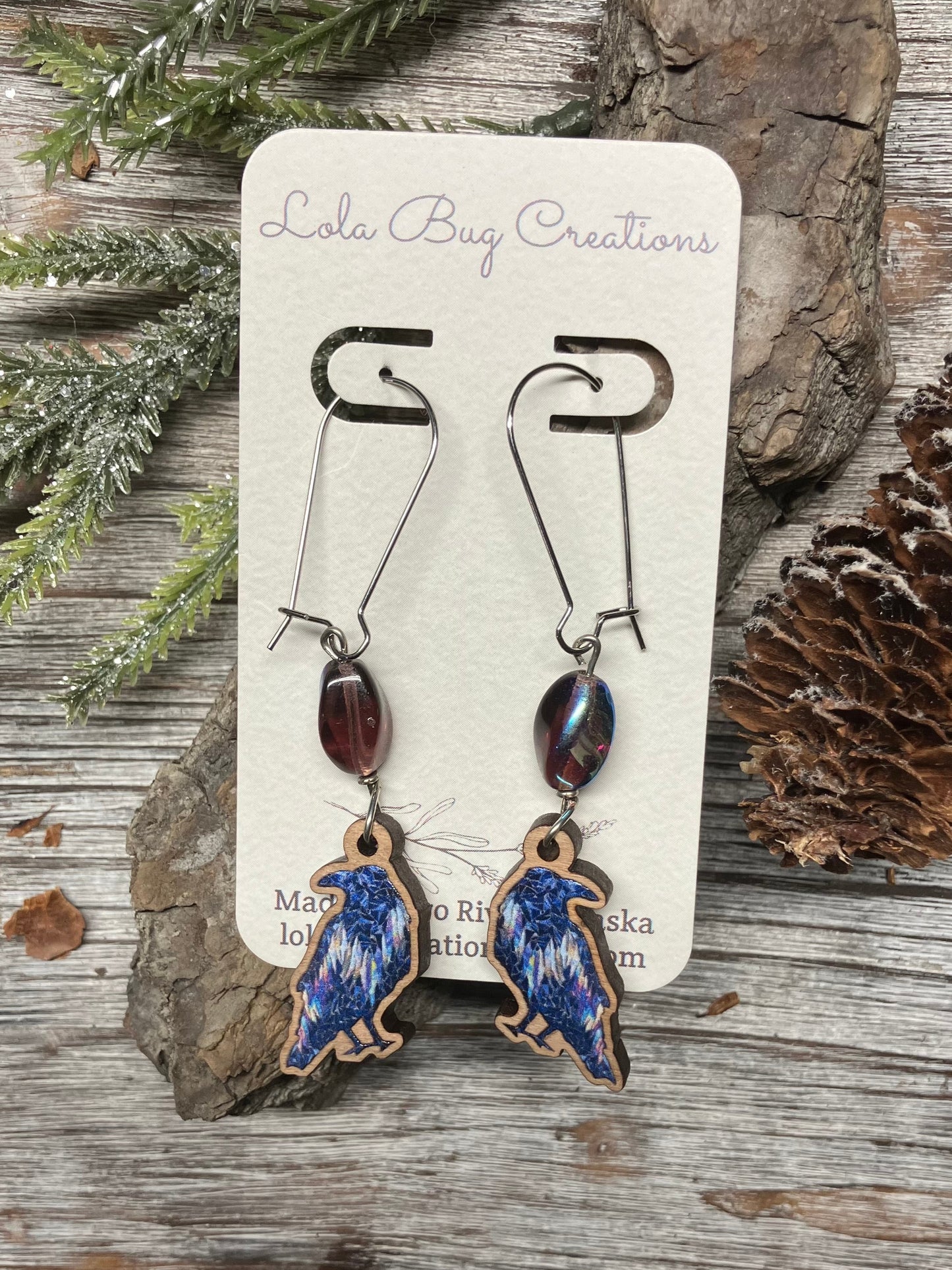 Northern Lights Raven Wood Earrings