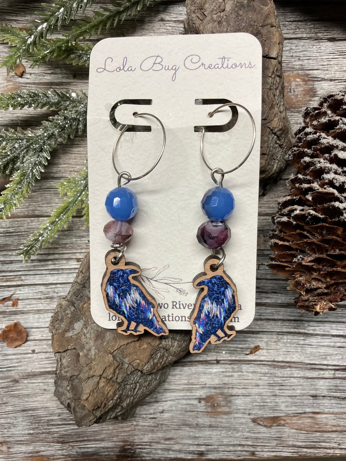 Northern Lights Raven Wood Earrings