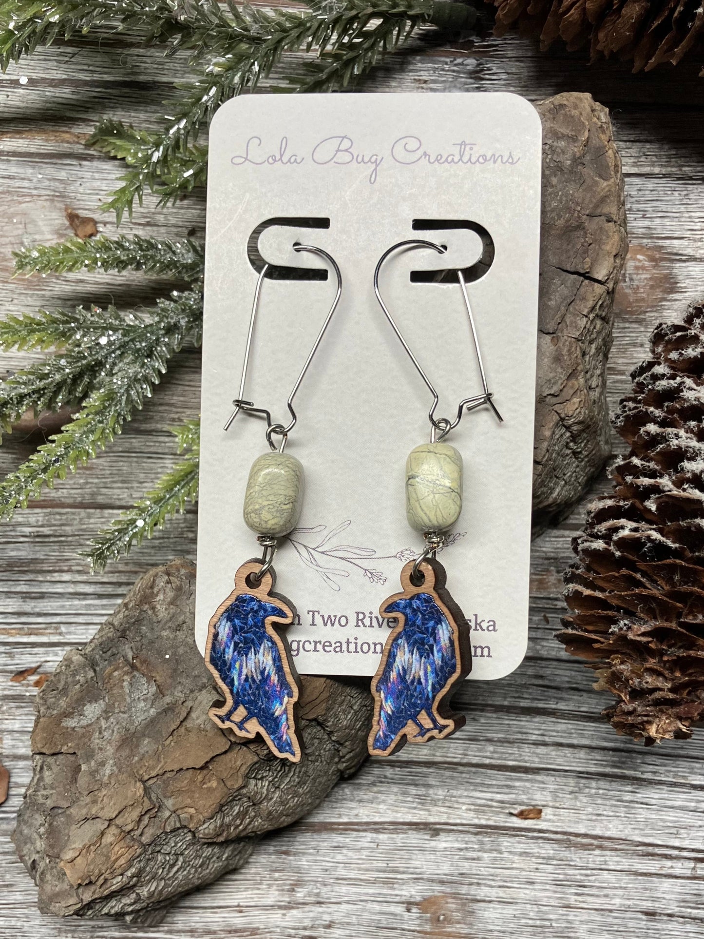 Northern Lights Raven Wood Earrings