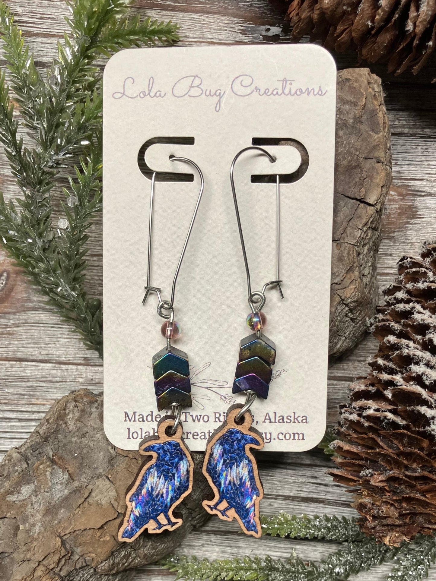 Northern Lights Raven Wood Earrings