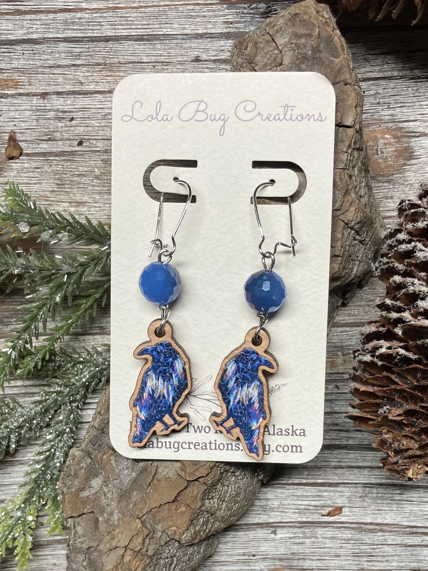 Northern Lights Raven Wood Earrings