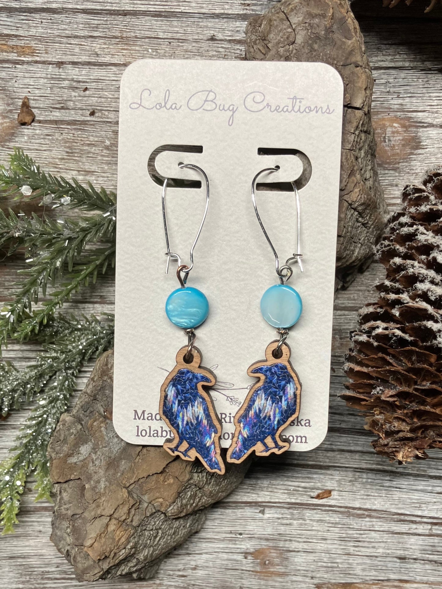 Northern Lights Raven Wood Earrings