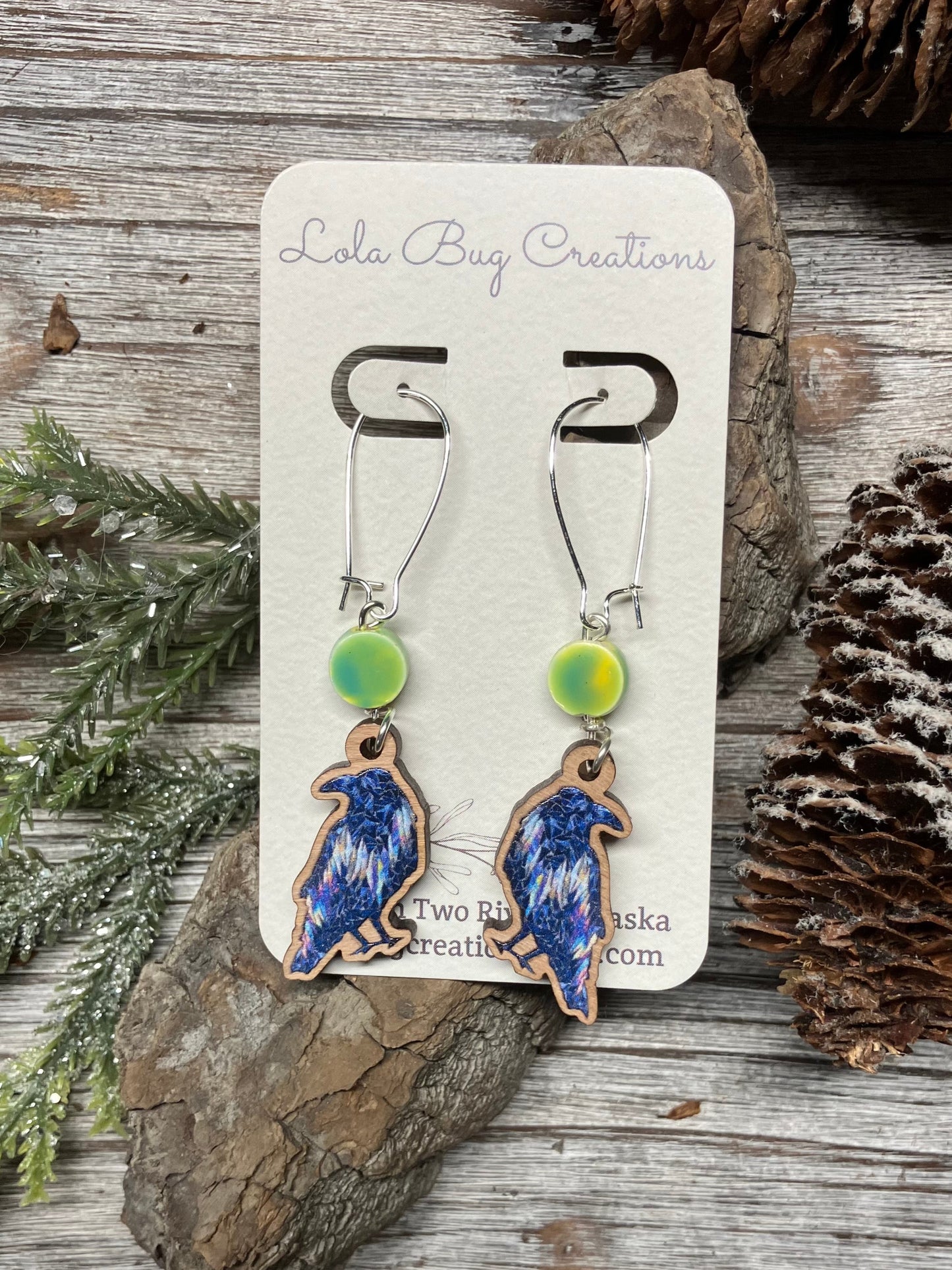 Northern Lights Raven Wood Earrings