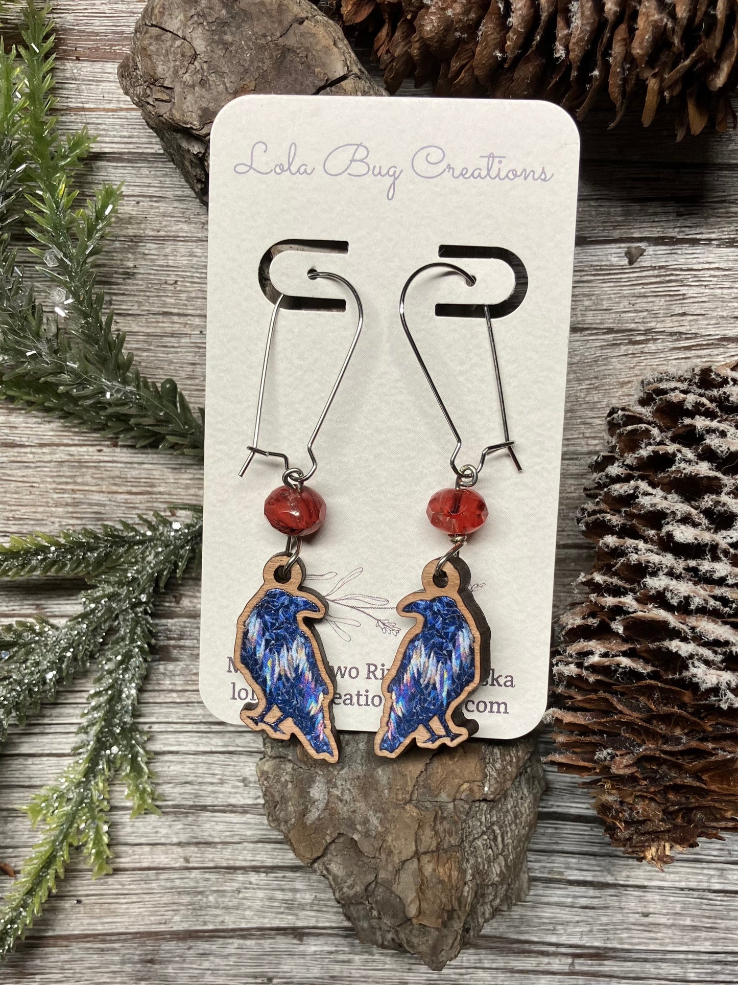 Northern Lights Raven Wood Earrings