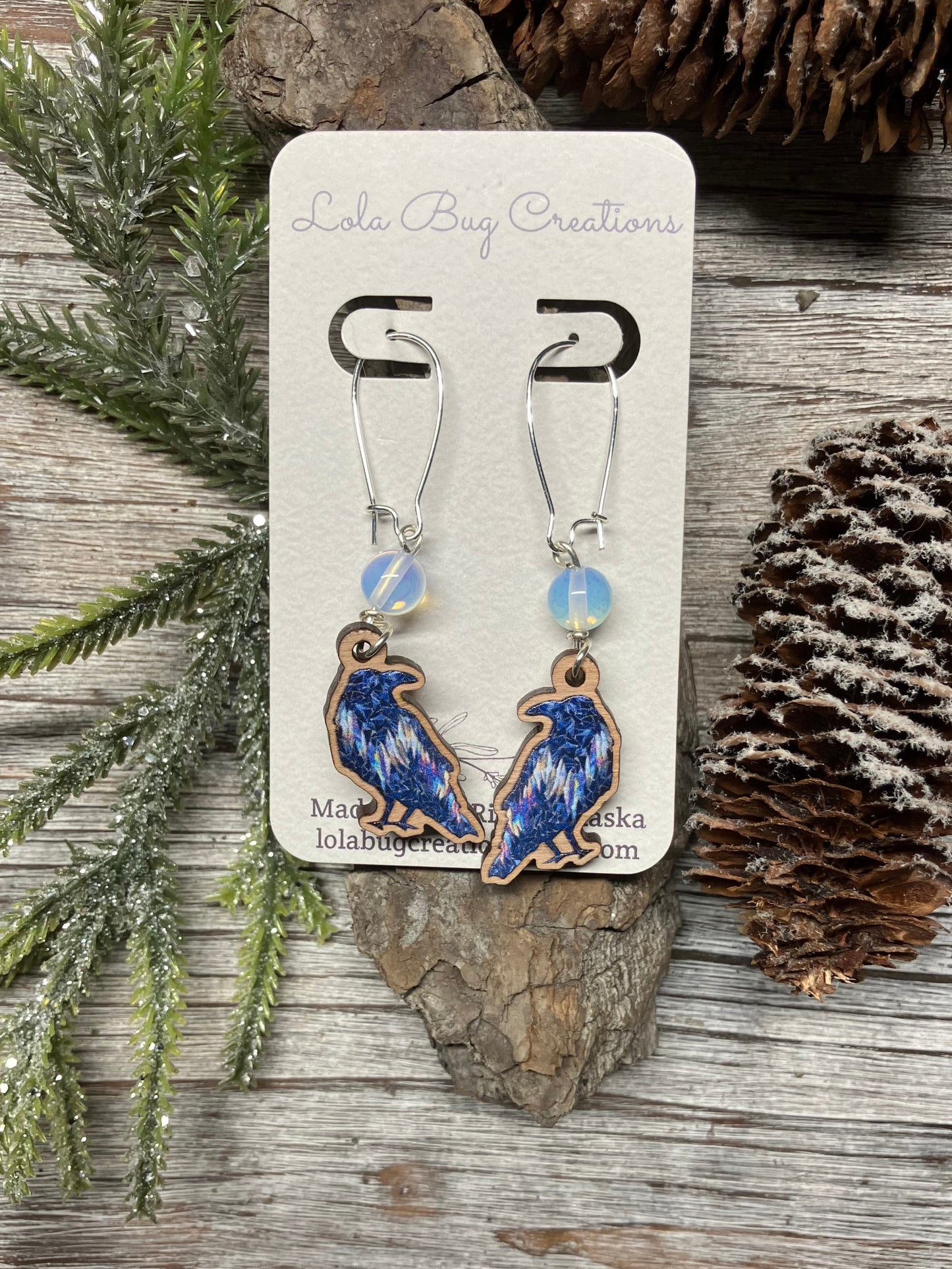 Northern Lights Raven Wood Earrings