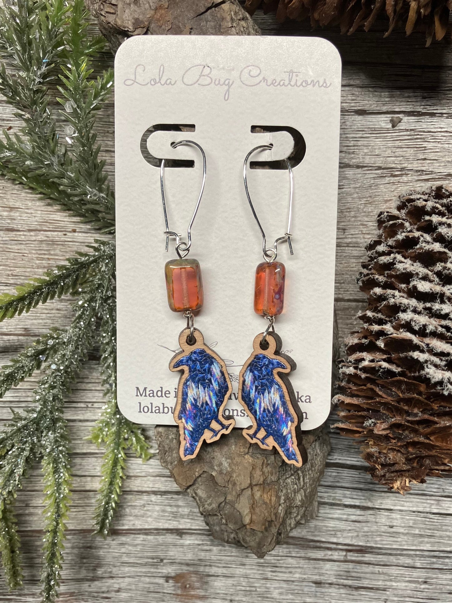 Northern Lights Raven Wood Earrings