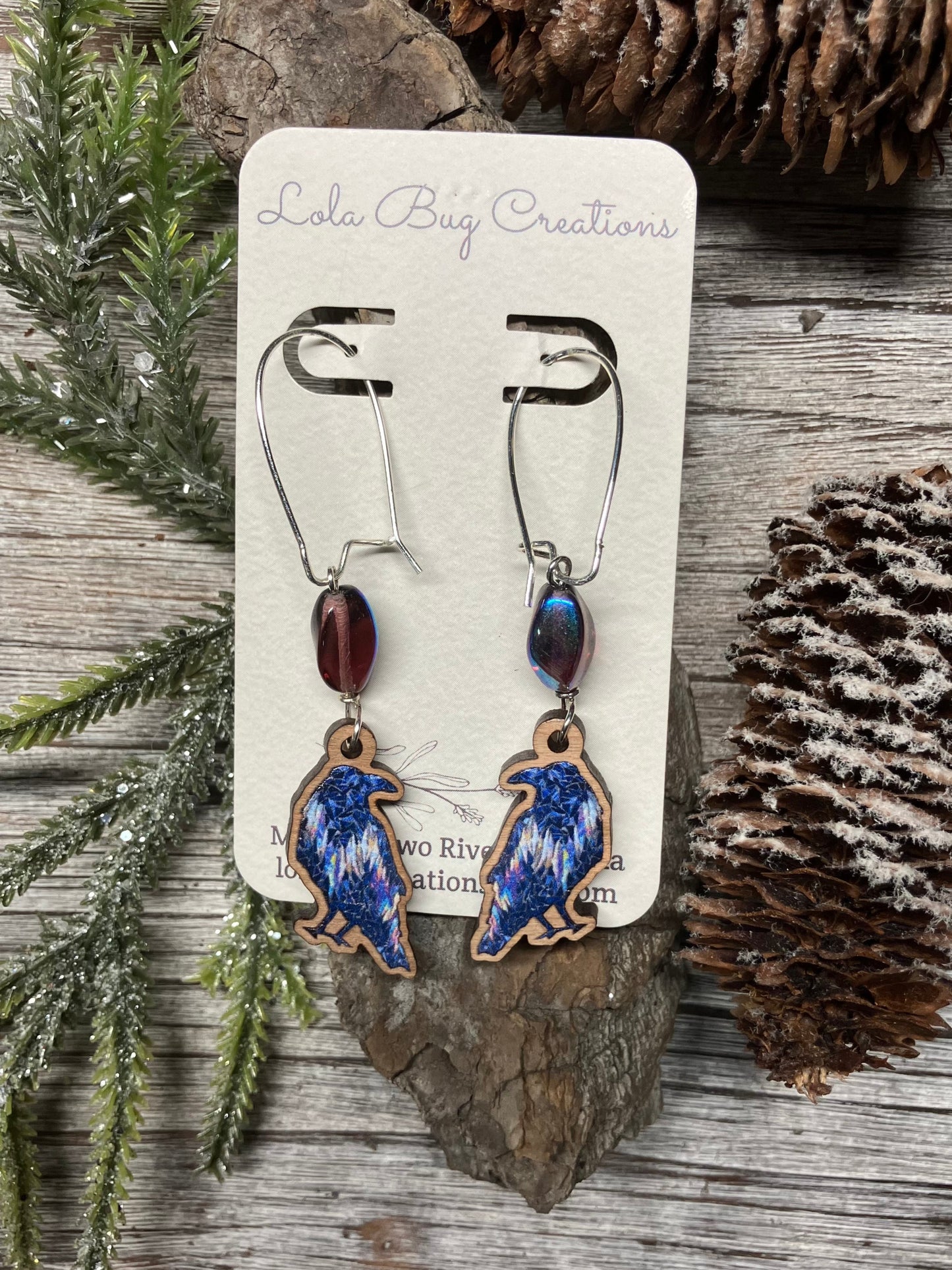 Northern Lights Raven Wood Earrings