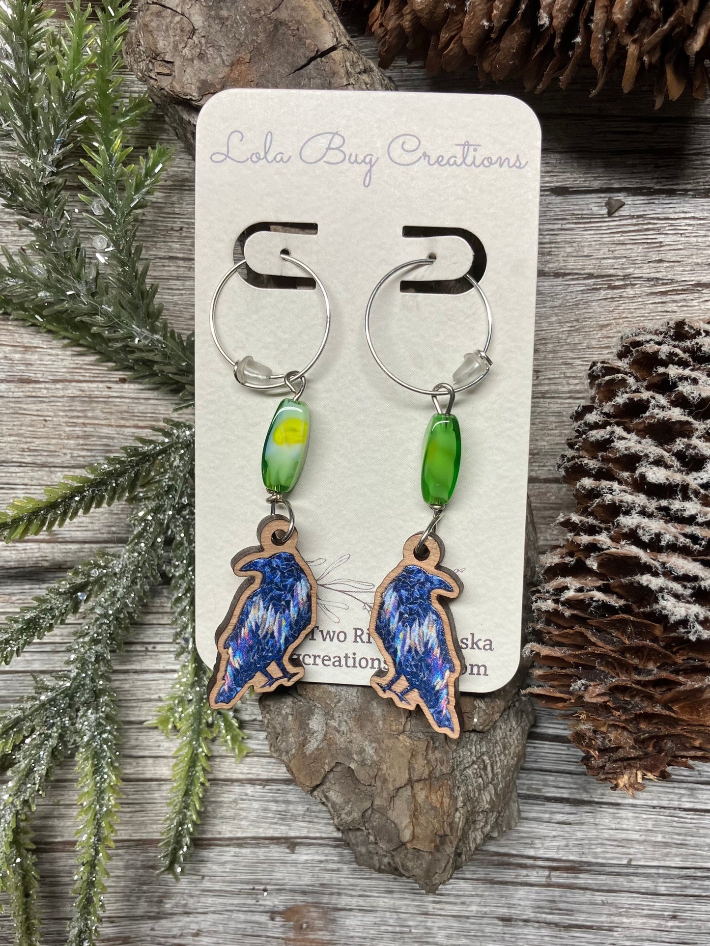 Northern Lights Raven Wood Earrings