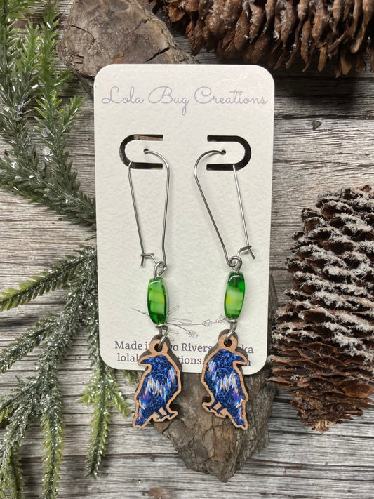 Northern Lights Raven Wood Earrings