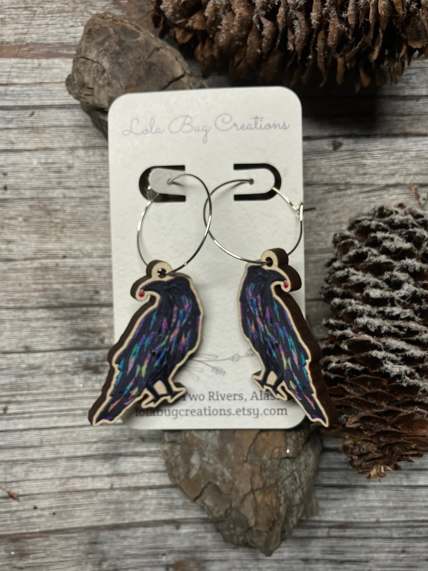 Studious Northern Lights Raven Large Wood Earrings