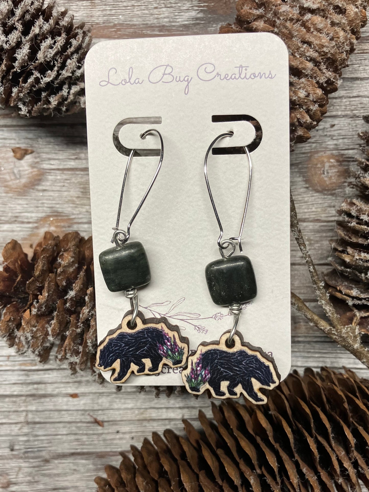 Fireweed Black Bear Wood Earrings