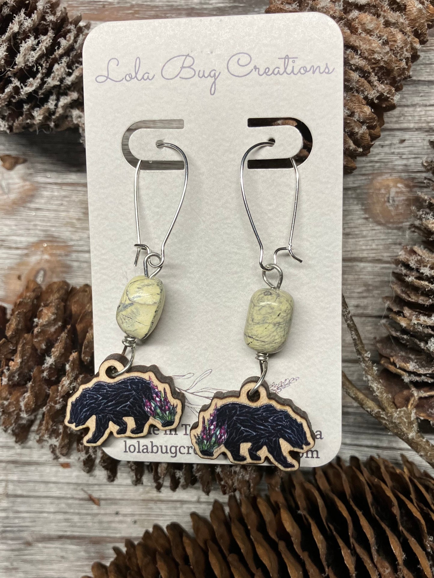 Fireweed Black Bear Wood Earrings