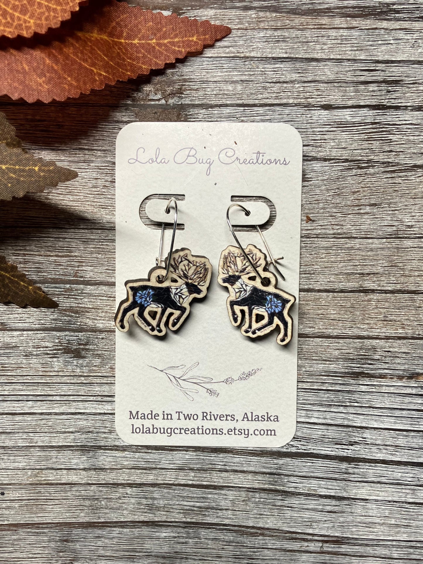Forget-Me-Not Caribou Wood Earrings