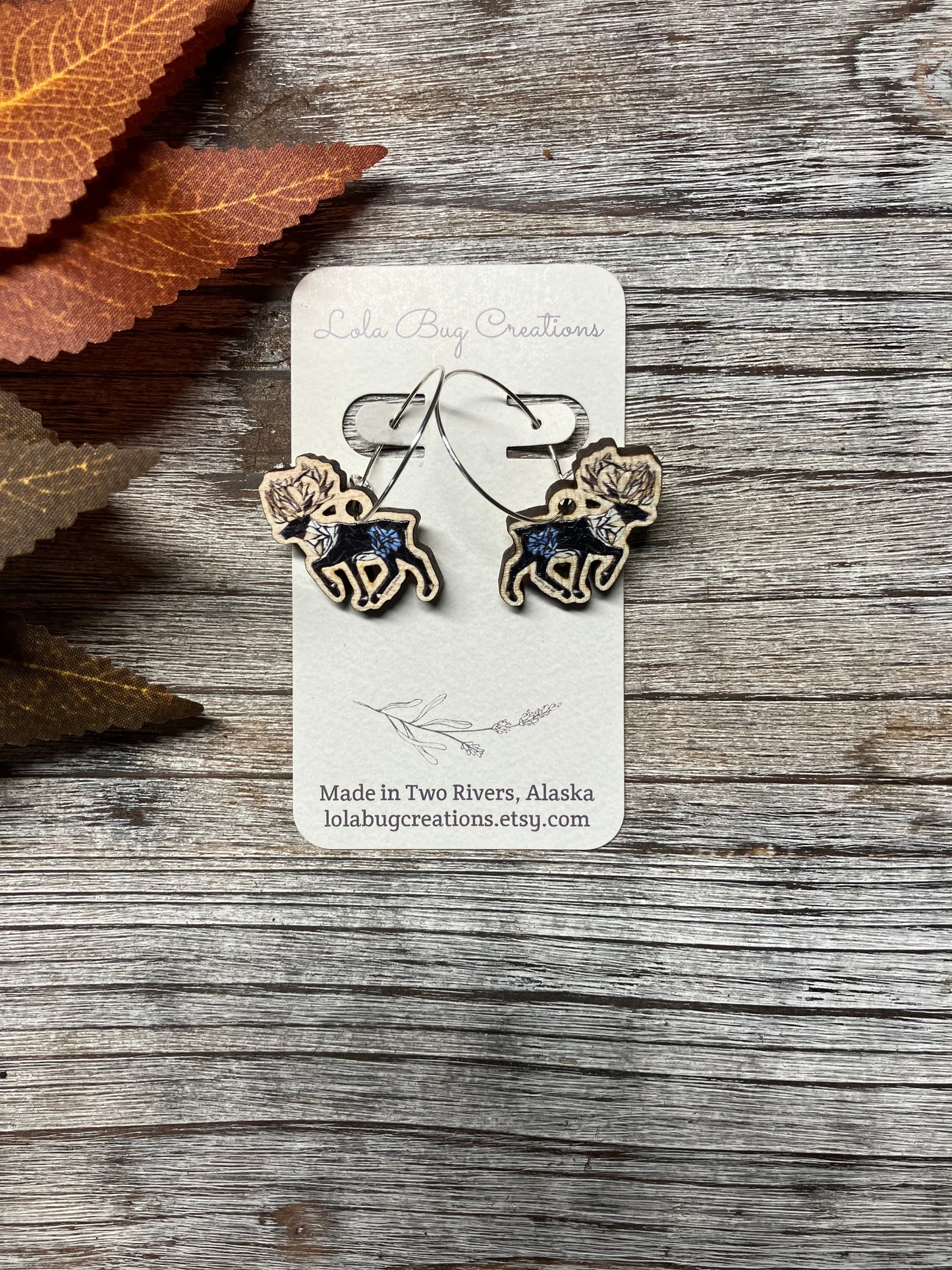 Forget-Me-Not Caribou Wood Earrings