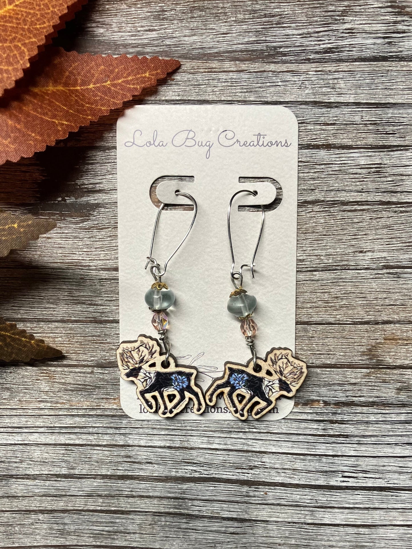 Forget-Me-Not Caribou Wood Earrings