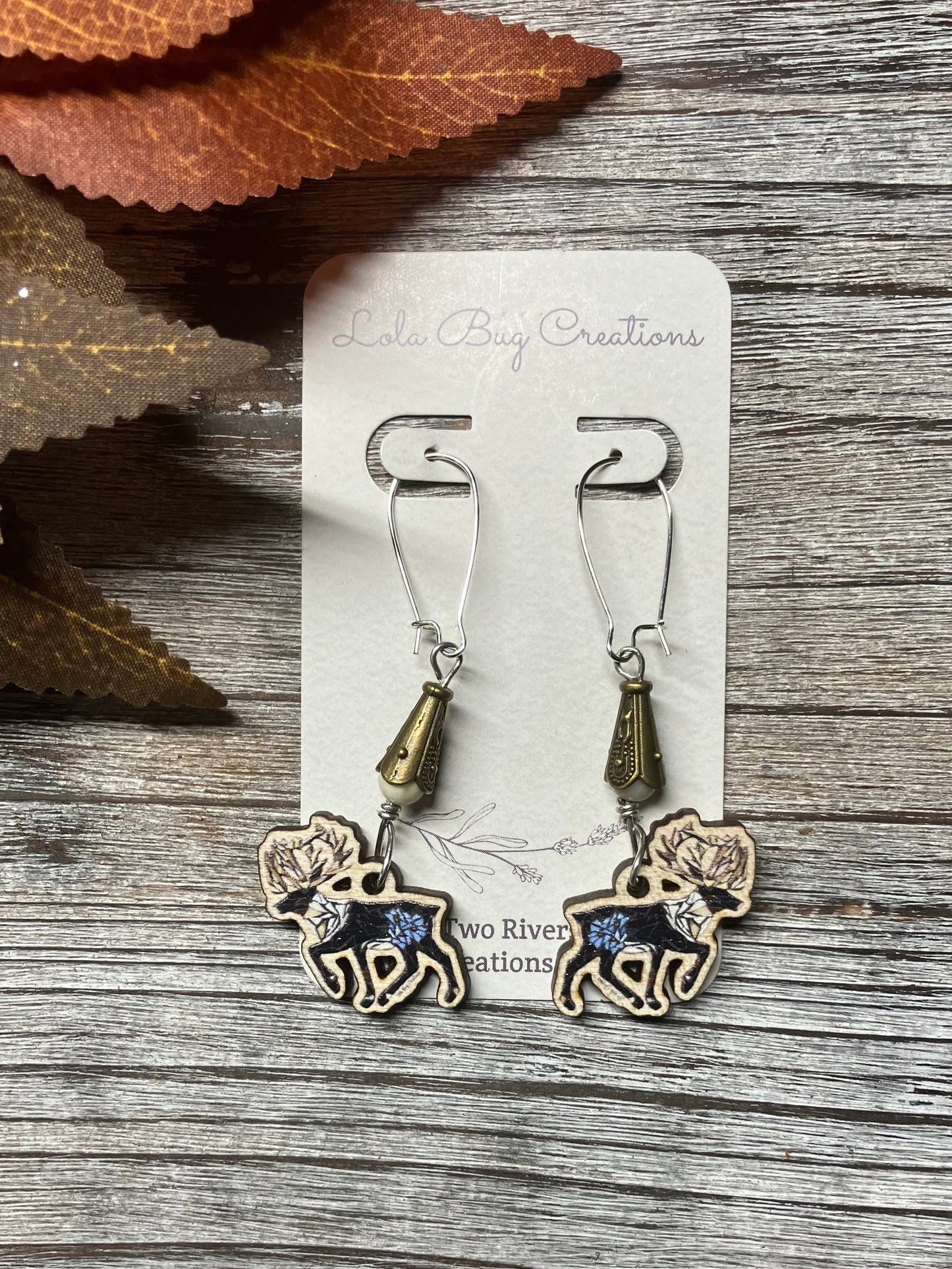 Forget-Me-Not Caribou Wood Earrings