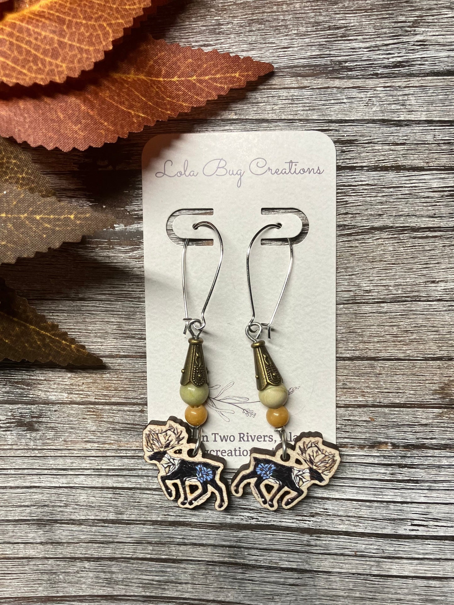 Forget-Me-Not Caribou Wood Earrings