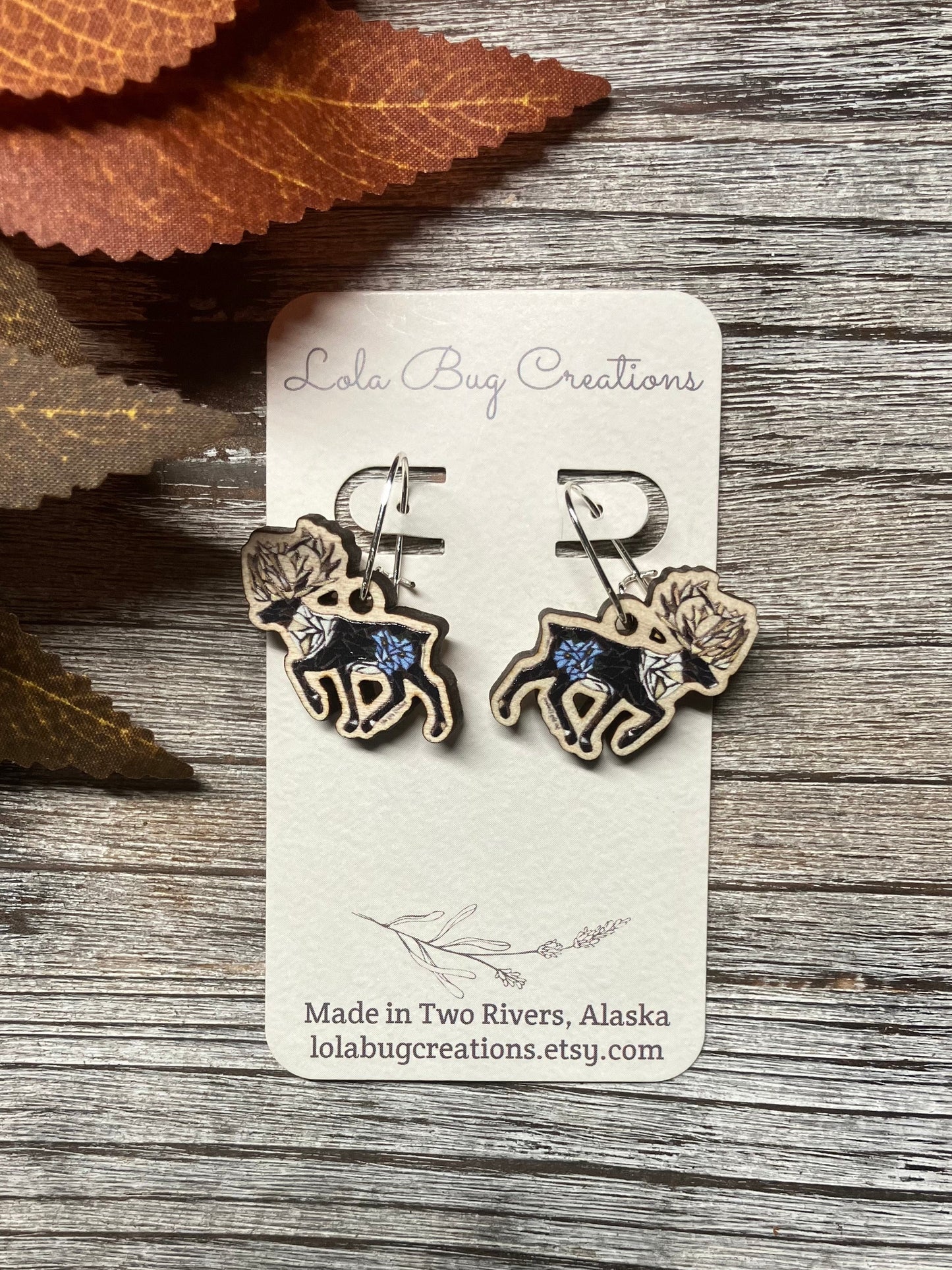 Forget-Me-Not Caribou Wood Earrings