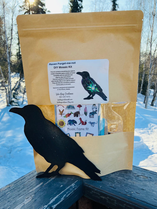 Perched Raven Forget me not-  Glass Mosaic Kit - DIY-Do it yourself- Make it yourself