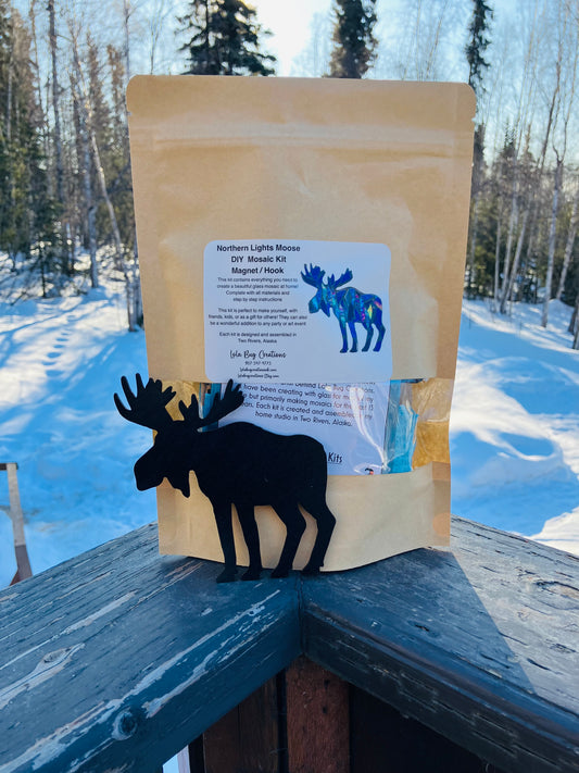 Northern Lights Moose- Magnet/ Hanging Glass Mosaic Kit - DIY- Make it yourself